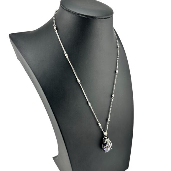 18K GP Purple Glass Oval Cubic Zirconia Cluster Accent Silver Tone 18" Necklace - Picture 3 of 5